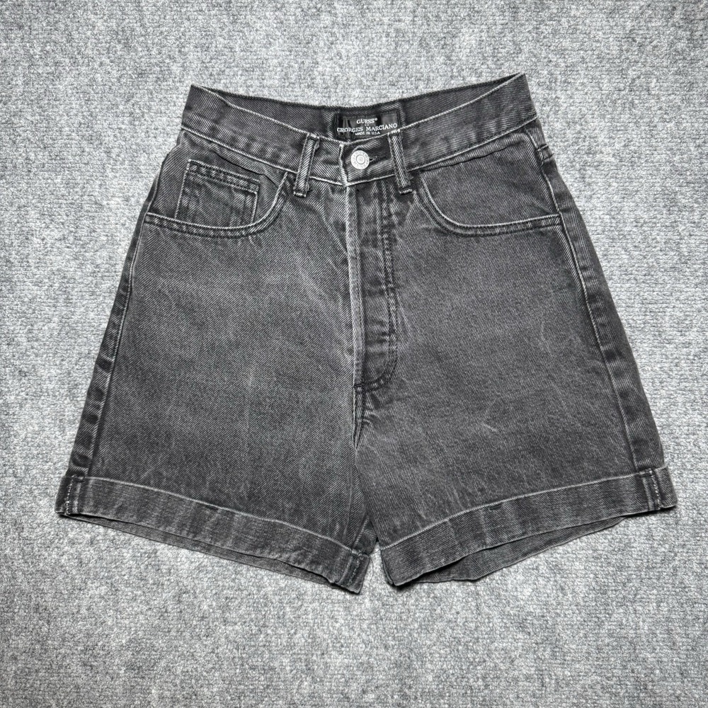 VTG Georges Marciano GUESS Y2K Black Denim Jean Shorts Women 26 Button Fly USA